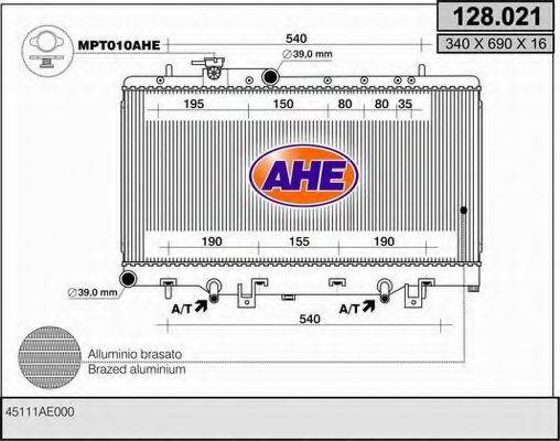 AHE 128021 Радиатор охлаждения двигателя для SUBARU IMPREZA