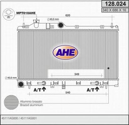 AHE 128024 Радиатор охлаждения двигателя для SUBARU FORESTER