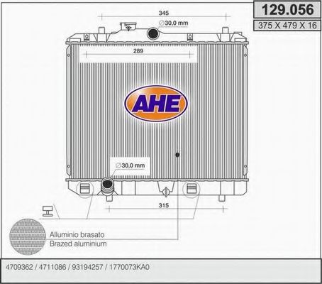AHE 129056 Радиатор охлаждения двигателя для OPEL AGILA