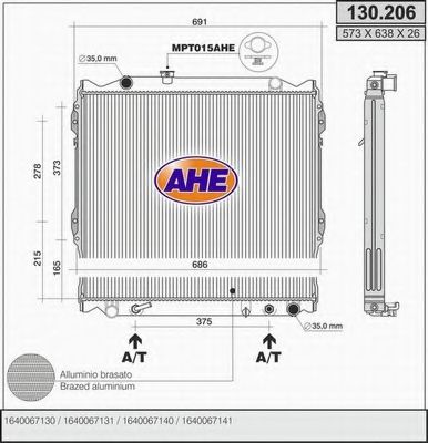 AHE 130206 Радиатор охлаждения двигателя AHE для TOYOTA