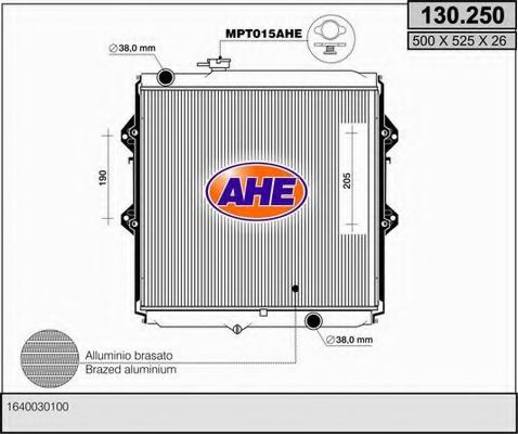 AHE 130250 Радиатор охлаждения двигателя AHE для TOYOTA
