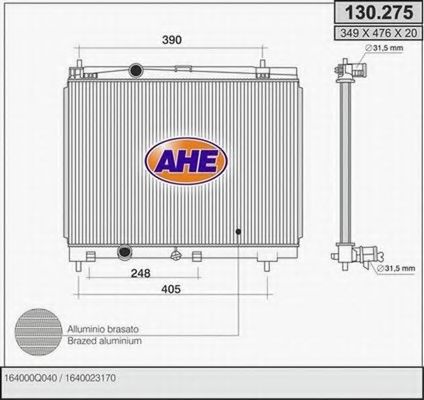 AHE 130275 Радиатор охлаждения двигателя AHE для TOYOTA