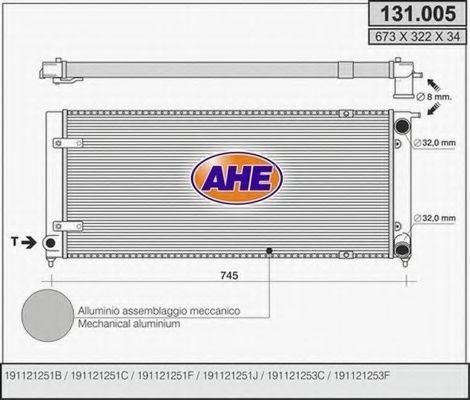 AHE 131005 Радиатор охлаждения двигателя для VOLKSWAGEN