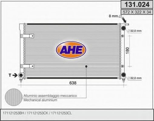 AHE 131024 Радиатор охлаждения двигателя для VOLKSWAGEN