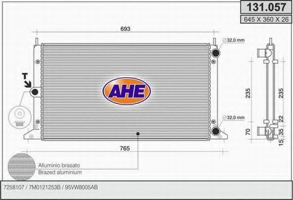 AHE 131057 Радиатор охлаждения двигателя для SEAT ALHAMBRA