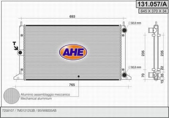AHE 131057A Радиатор охлаждения двигателя для VOLKSWAGEN SHARAN