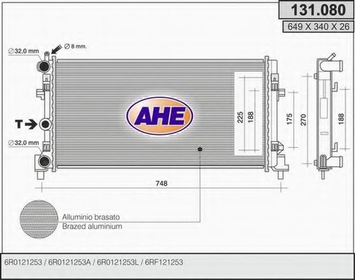 AHE 131080 Радиатор охлаждения двигателя для SKODA RAPID
