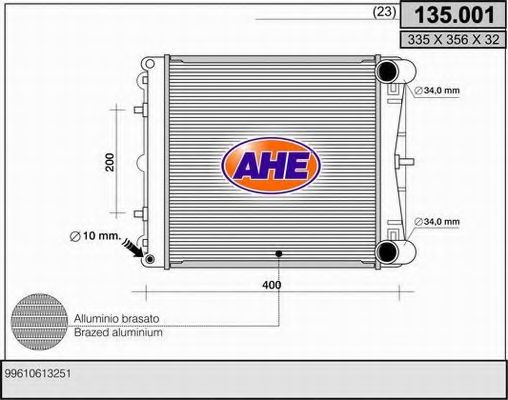 AHE 135001 Радиатор охлаждения двигателя для PORSCHE 911