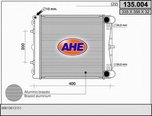 AHE 135004 Радиатор охлаждения двигателя для PORSCHE