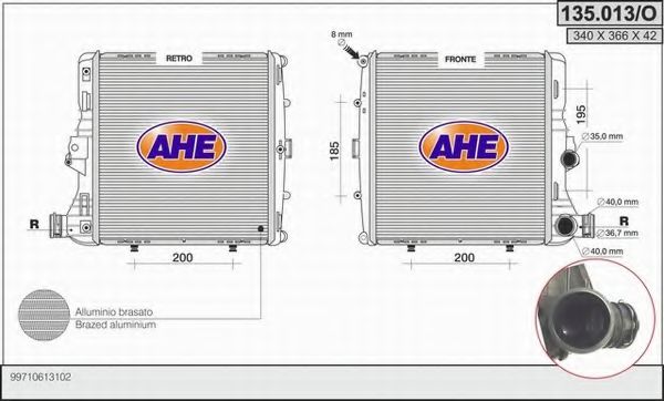 AHE 135013O Радиатор охлаждения двигателя AHE для PORSCHE