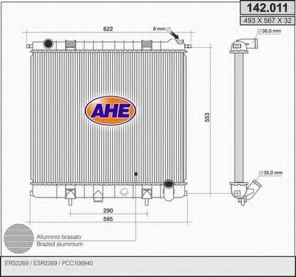 AHE 142011 Радиатор охлаждения двигателя AHE для LAND ROVER