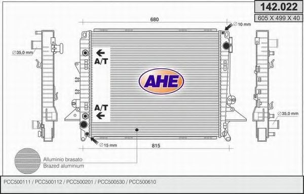 AHE 142022 Радиатор охлаждения двигателя AHE для LAND ROVER