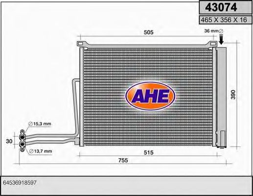 AHE 43074 Радиатор кондиционера для MINI