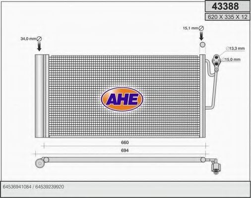 AHE 43388 Радиатор кондиционера для MINI