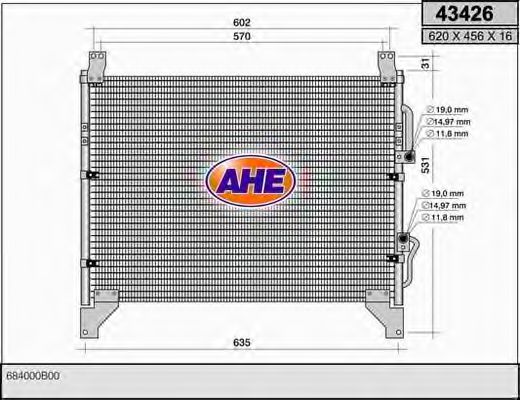 AHE 43426 Радиатор кондиционера для SSANGYONG