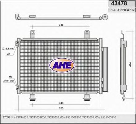 AHE 43478 Радиатор кондиционера для SUZUKI