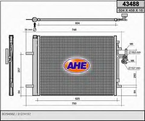 AHE 43488 Радиатор кондиционера для VOLVO V70