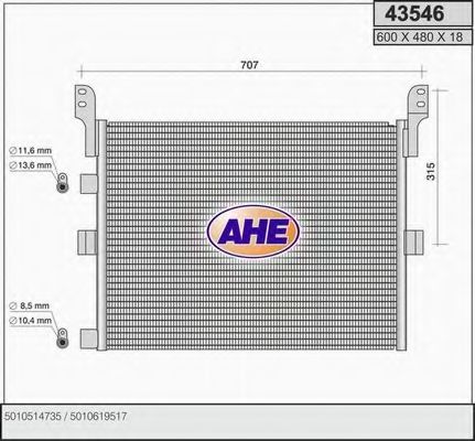 AHE 43546 Радиатор кондиционера для RENAULT TRUCKS