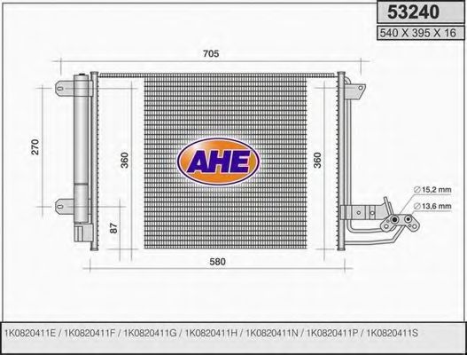 AHE 53240 Радиатор кондиционера для VOLKSWAGEN JETTA