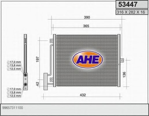AHE 53447 Радиатор кондиционера для PORSCHE