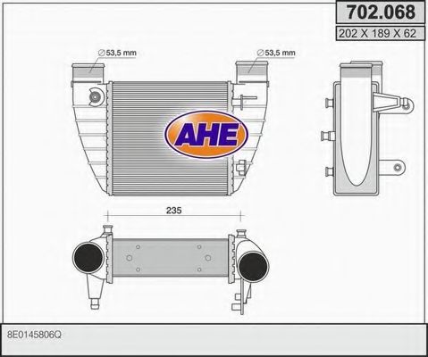 AHE 702068 Интеркулер для SEAT EXEO