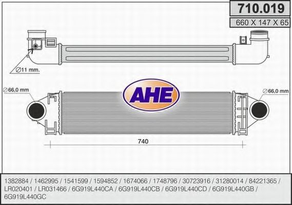 AHE 710019 Интеркулер для FORD