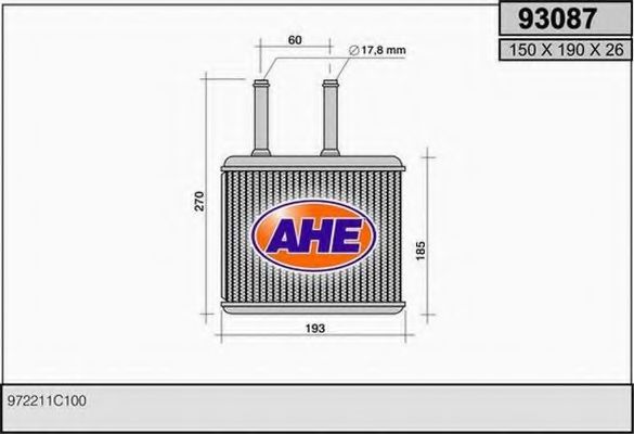 AHE 93087 Радиатор печки для DAEWOO