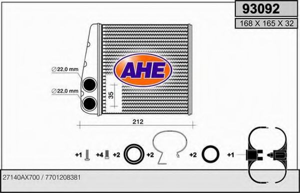 AHE 93092 Радиатор печки для RENAULT WIND