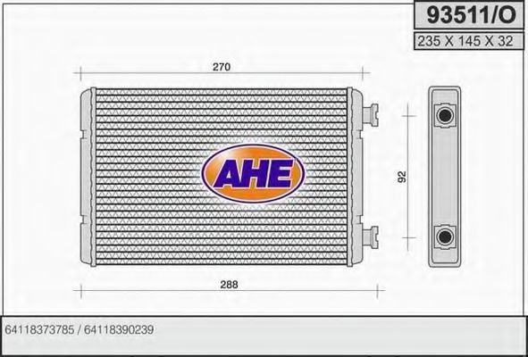 AHE 93511O Радиатор печки для BMW