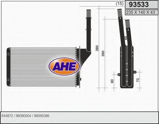 AHE 93533 Радиатор печки для PEUGEOT