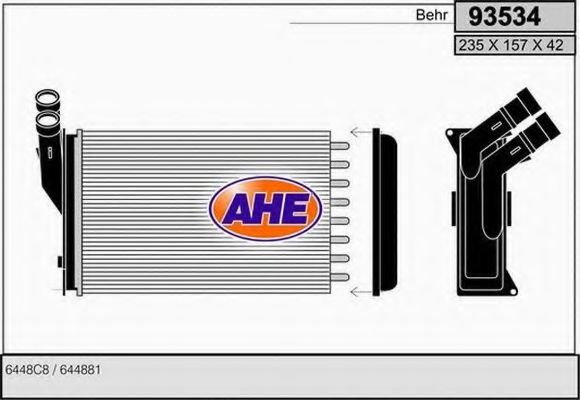 AHE 93534 Радиатор печки для PEUGEOT