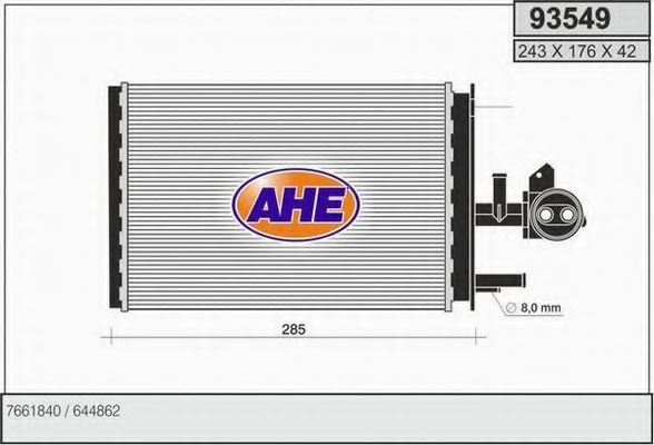 AHE 93549 Радиатор печки для PEUGEOT