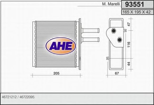 AHE 93551 Радиатор печки для LANCIA