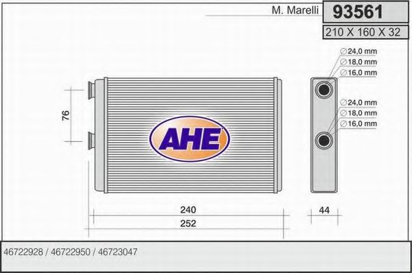 AHE 93561 Радиатор печки для LANCIA MUSA