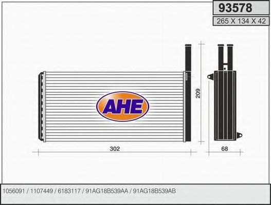 AHE 93578 Радиатор печки AHE 