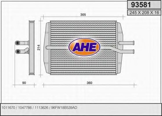 AHE 93581 Радиатор печки AHE 