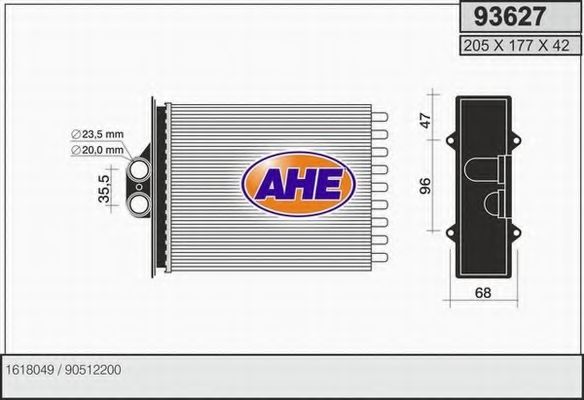 AHE 93627 Радиатор печки для SAAB