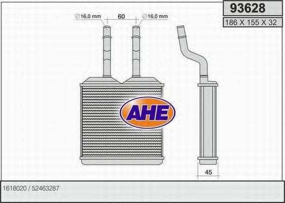 AHE 93628 Радиатор печки для OPEL TIGRA