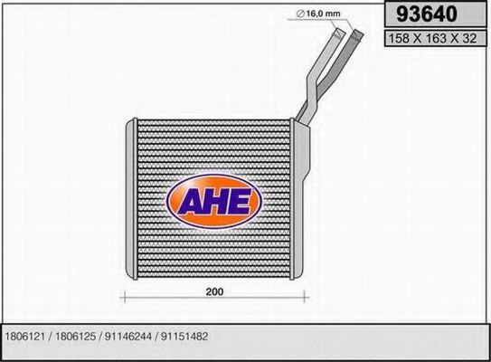 AHE 93640 Радиатор печки AHE 