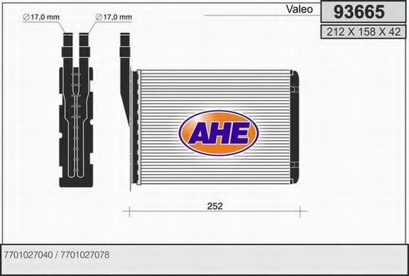 AHE 93665 Радиатор печки 