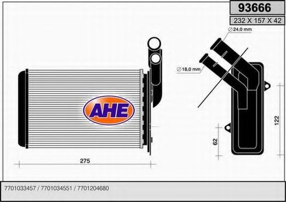 AHE 93666 Радиатор печки 