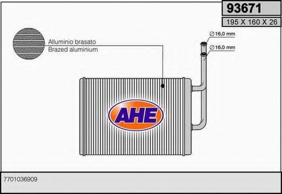 AHE 93671 Радиатор печки 