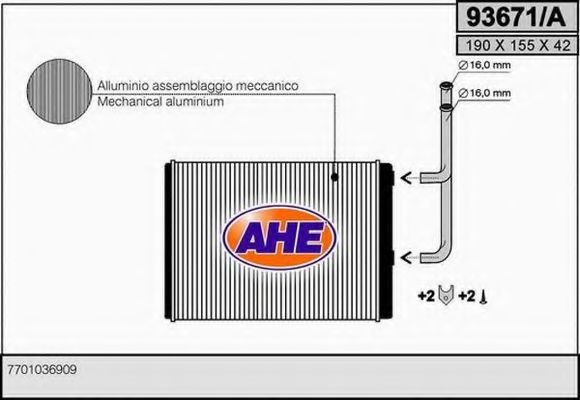 AHE 93671A Радиатор печки 