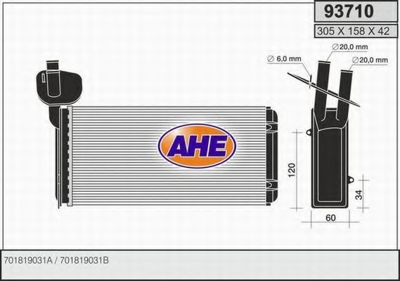 AHE 93710 Радиатор печки 