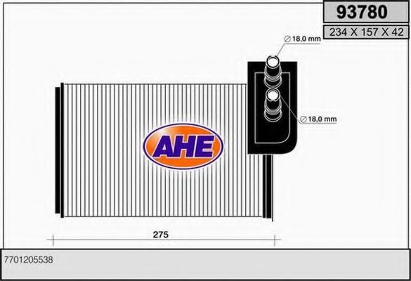 AHE 93780 Радиатор печки для RENAULT