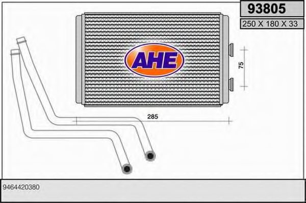 AHE 93805 Радиатор печки для PEUGEOT