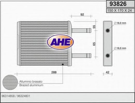 AHE 93826 Радиатор печки для DAEWOO