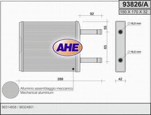 AHE 93826A Радиатор печки для DAEWOO