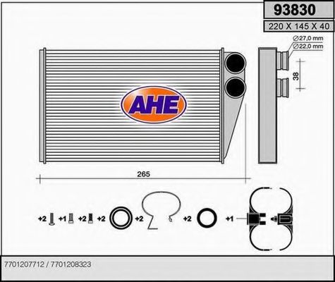 AHE 93830 Радиатор печки для RENAULT SCENIC
