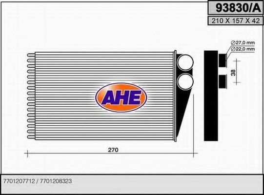 AHE 93830A Радиатор печки для RENAULT SCENIC